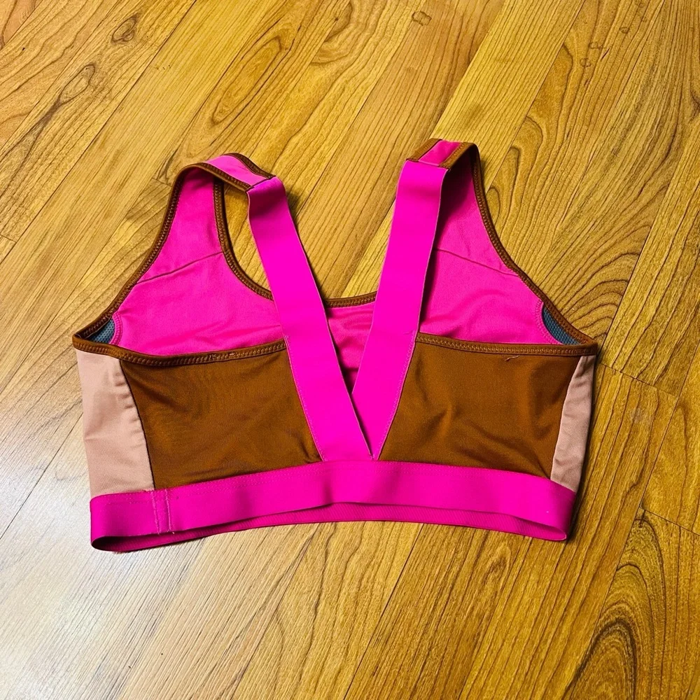 NIKE Colorblock Sports Bra – Pink Brown Retro Athletic – Size Large y2k